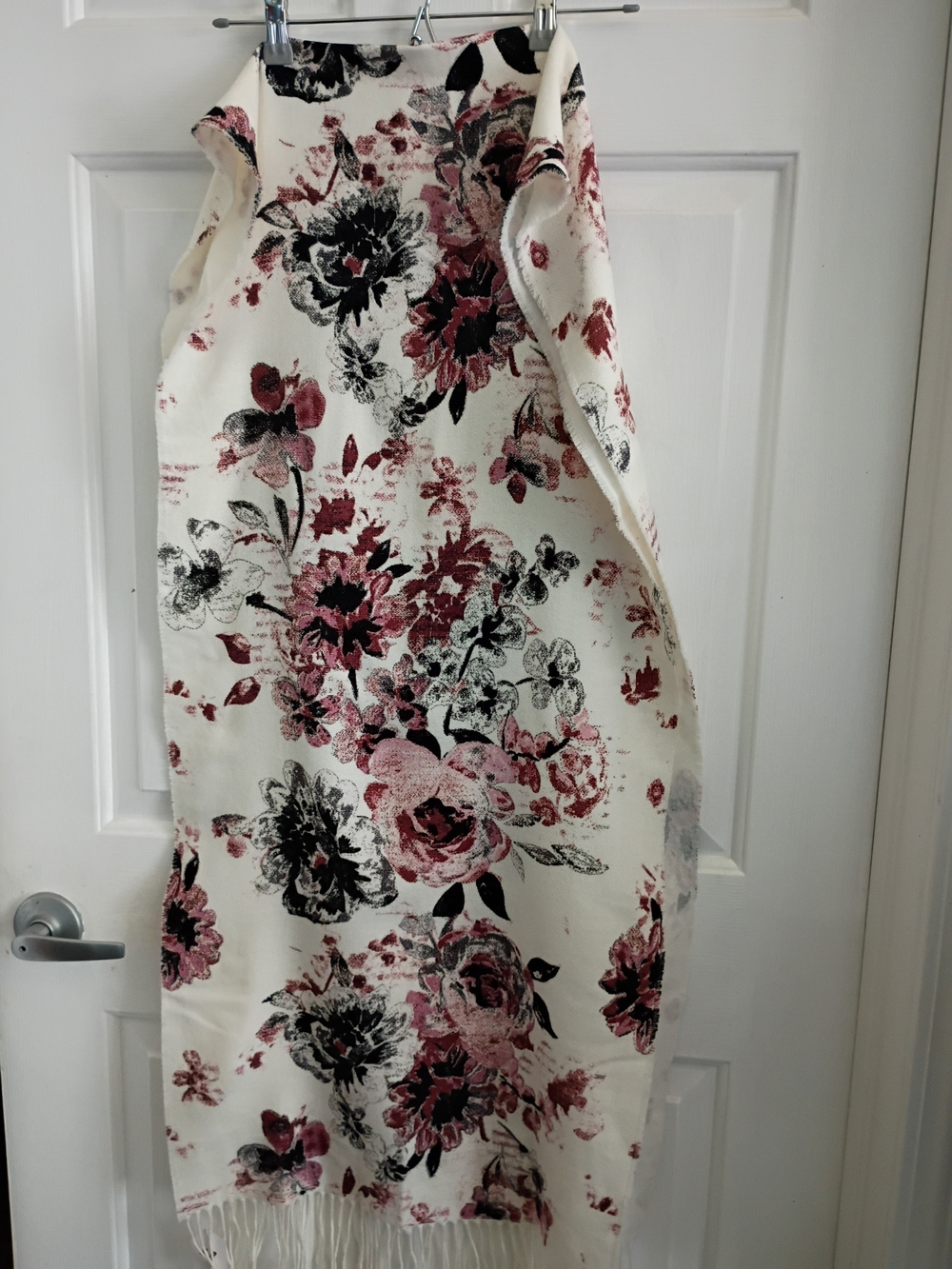 Liz Claiborne Cream Scarf with Pink and Black Floral Print
